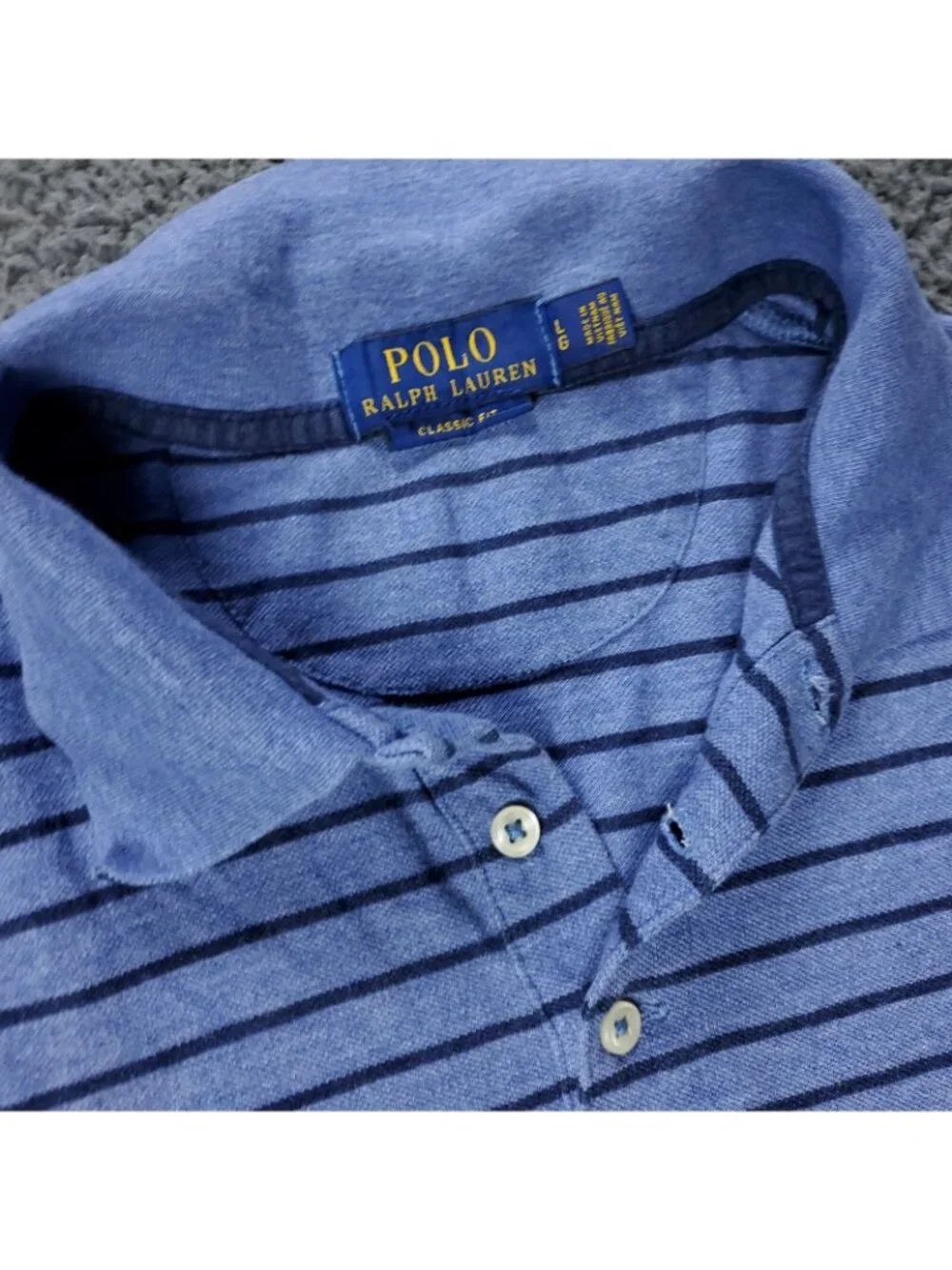 Polo Ralph Lauren Shirt Mens L Large Blue Striped Cotton Short Sleeve Casual